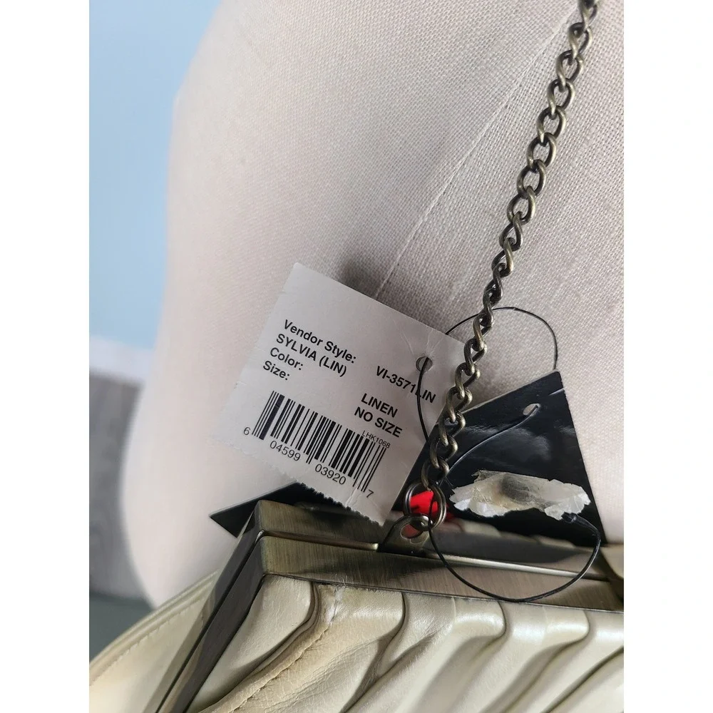 VTG Y2K Hobo International Silvia Leather Crossbody Linen Beige Silver Chain NEW